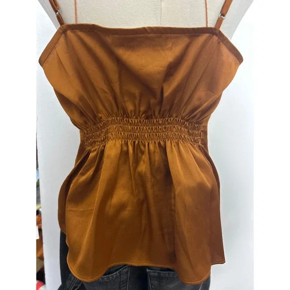 Abercrombie & Fitch Bronze Satin Tie Front Cami Top - Picture 2 of 4